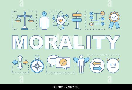 Morality word concepts banner. Reliability, honesty. Business ethics. Moral dilemma resolving. Presentation, website. Isolated lettering typography id Stock Vector