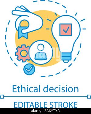 Ethical decision concept icon. Moral issue resolving idea thin line illustration. Conflict, problem resolution. Business ethics. Moral choice making. Stock Vector