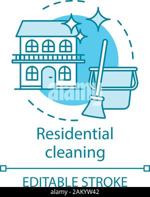 Residential cleaning concept icon. Cleaning services idea thin line illustration. House cleanup. Maid service. Mopping, wiping. Housekeeping. Vector i Stock Vector