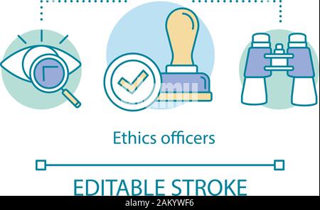 Ethics officers concept icon. Corporate policy investigation idea thin line illustration. Business ethics expert. Conflicts, issues resolution manager Stock Vector