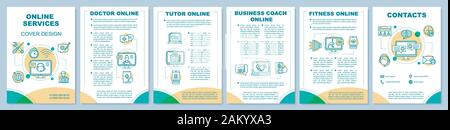 Online services brochure template layout. Web consultation. Flyer, booklet, leaflet print design with linear illustrations. Vector page layouts for ma Stock Vector