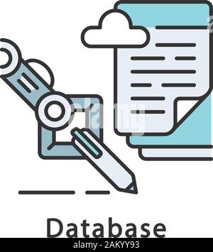 Database color icon. Data collecting and processing. Robotic process automation. Robot hand writing text with pen. RPA. Isolated vector illustration Stock Vector