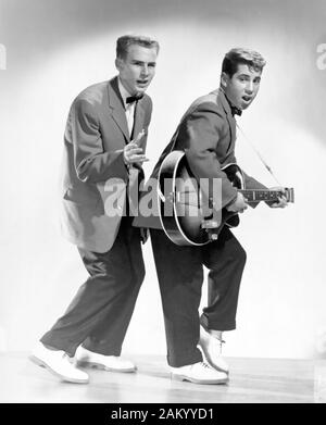 SIMON & GARFUNKEL Promotional photo of American folk-rock duo about 1960 when they were called Tom & Jerry  with Paul Simon at right and Art Garfunkel. Stock Photo