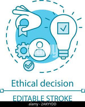 Ethical decision concept icon. Moral issue resolving idea thin line illustration. Business ethics. Conflict, problem resolution. Moral choice making. Stock Vector