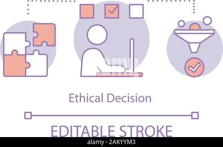 Ethical decision concept icon. Moral problem solving idea thin line illustration. Business ethics. Conflict, issue resolving. Moral choice making. Vec Stock Vector
