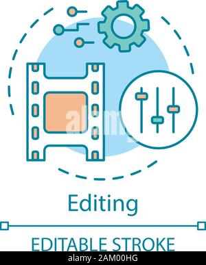 Video editing concept icon. Film post production idea thin line illustration. Video editor. Sound mixer. Visual settings. Film making software. Vector Stock Vector