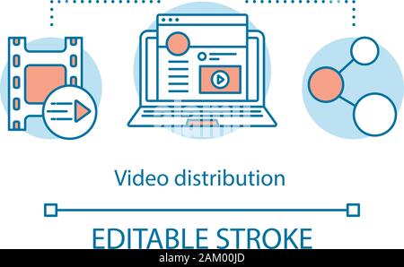 Video distribution concept icon. Content sharing idea thin line illustration. Video hosting platform. Online streaming service. Media distribution. Ve Stock Vector
