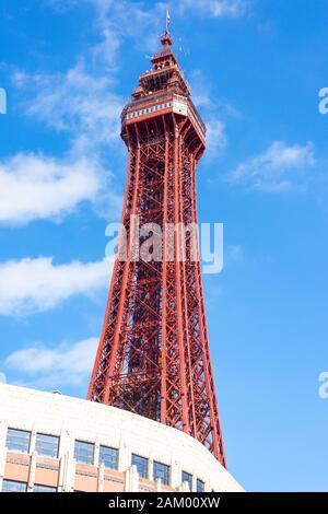 The Blackpool Tower from Ocean Boulevard, Blackpool, Lancashire, England, United Kingdom Stock Photo