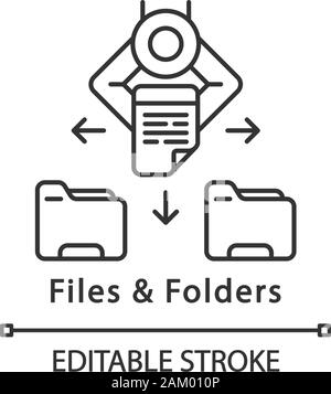 Files and folders linear icon. Automatic file sorting. Automate clerical tasks. Robotic process automation. Thin line illustration. Contour symbol. Ve Stock Vector