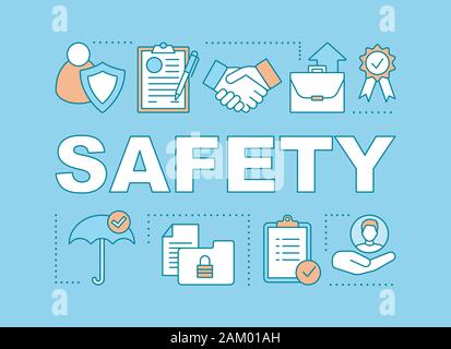 Safety word concepts banner. Job insurance. Employee protection. Workplace security, guard. Presentation, website. Isolated lettering typography idea Stock Vector