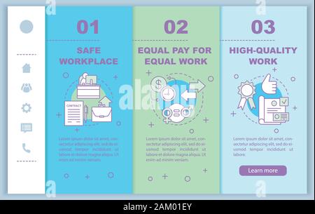 Business ethics onboarding mobile web pages vector template. Safe workplace. Responsive smartphone website interface idea with linear illustrations. W Stock Vector