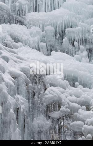 Ice formations at Sutovsky waterfall in Mala Fatra national park in northern Slovakia. Stock Photo