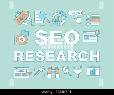SEO research word concepts banner. Digital marketing strategy. Web consulting, audit, ranking. Presentation, website. Isolated lettering typography id Stock Vector