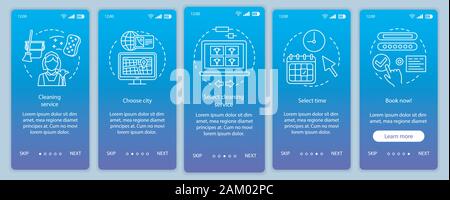 Cleaning service booking onboarding mobile app page screen vector template. Cleanup company. Online form filling. Walkthrough website steps, linear il Stock Vector