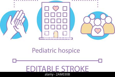 Pediatric hospice concept icon. Children and parents assistance. Nursing care. 24-hours support. Kids health care service idea thin line illustration. Stock Vector