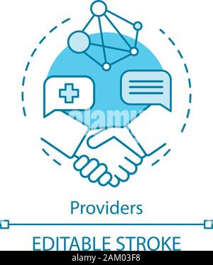 Providers concept icon. Health plan. Treatment and medical services. Primary care physician. Health care provider idea thin line illustration. Vector Stock Vector
