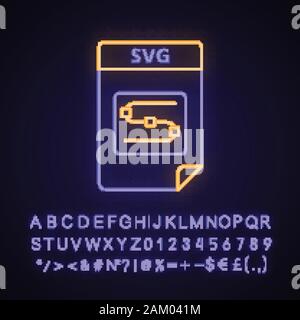 SVG file neon light icon. Scalable vector graphics. Image file format. Glowing sign with alphabet, numbers and symbols. Vector isolated illustration Stock Vector