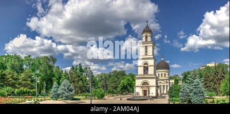 Chisinau, Moldova – 06.28.2019. Bell tower in the Chisinau Cathedral Park, Moldova, on a sunny summer day Stock Photo