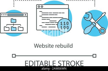 Website rebuild concept icon. Sitemap optimization idea thin line illustration. Custom coding. Webpage architecture, development. Site programming. Ve Stock Vector