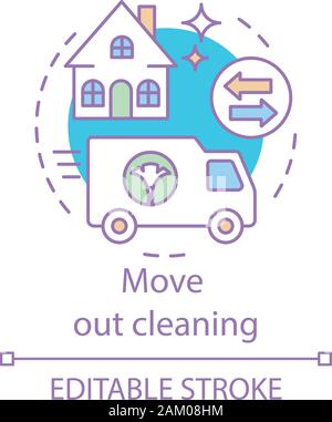 Move out cleaning concept icon. Cleaning servic idea thin line illustration. Spring clean. Sweeping, wiping. Moving to another house. Change residence Stock Vector