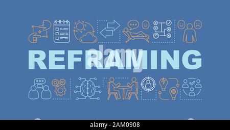 Reframing word concepts banner. Creative thinking. Ideas and inspiration searching. Isolated lettering typography idea with linear icons. Corporate en Stock Vector
