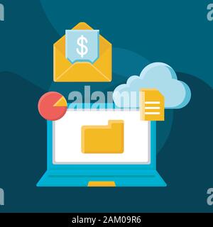 E-statements flat concept vector icon. Internet banking receipt cartoon color illustrations set. Electronic bank statement. Financial transaction. Mai Stock Vector