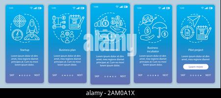 Business industry onboarding mobile app page screen vector template. Startup, project launch. Walkthrough website steps with linear illustrations. UX, Stock Vector