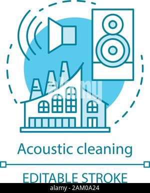Acoustic cleaning concept icon. Maintenance method idea thin line illustration. Generating powerful sound waves. Material-handling and storage systems Stock Vector