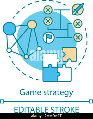 Game strategy concept icon. Tactical gamers algorithm. Battle plan. Tournament scheme. Problem solving scenario idea thin line illustration. Vector is Stock Vector
