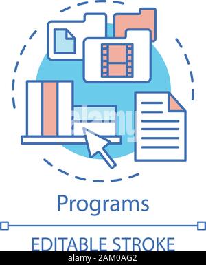 Programs concept icon. Required computer file selection. Electronic documents and folders. Data storage idea thin line illustration. Vector isolated o Stock Vector