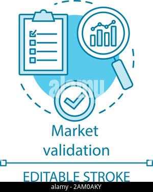 Market validation concept icon. Interview with target audience. Company development plan. Marketing research idea thin line illustration. Vector isola Stock Vector