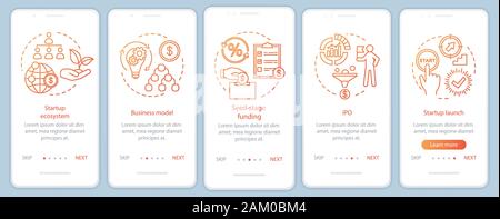 Startup onboarding mobile app page screen with linear concepts. Building business walkthrough steps graphic instructions. UX, UI, GUI vector template Stock Vector