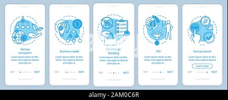 Startup onboarding mobile app page screen with linear concepts. Building business walkthrough steps graphic instructions. UX, UI, GUI vector template Stock Vector