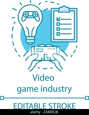 Video game industry concept icon. Play on phone. Testing software. Cybergame development. Esports strategy idea thin line illustration. Vector isolate Stock Vector