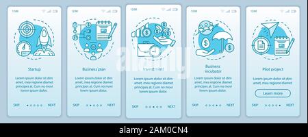 Business industry onboarding mobile app page screen with linear concepts. Startup, project launch walkthrough steps graphic instructions. UX, UI, GUI Stock Vector