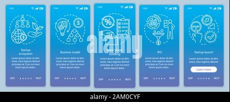Startup investment onboarding mobile app page screen vector template. Business funding, budgeting. Walkthrough website steps with linear illustrations Stock Vector