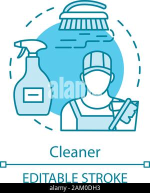 Cleaner concept icon. Cleaning agency staff idea thin line illustration. Industrial or domestic worker. Cleaning operative. Home maintenance. Vector i Stock Vector