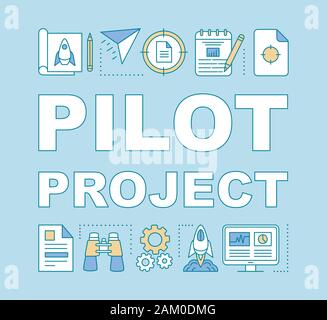 Pilot project word concepts banner. MVP launch. Business start. Prototype release. Presentation, website. Isolated lettering typography idea with line Stock Vector