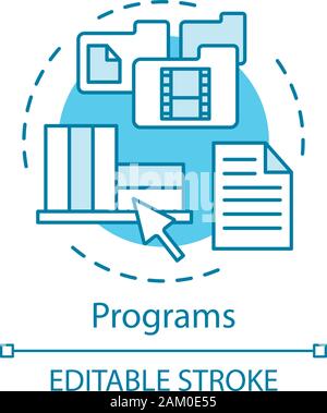 Programs concept icon. Required computer file selection. Electronic documents and folders. Data storage idea thin line illustration. Vector isolated o Stock Vector