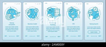 Startup investment onboarding mobile app page screen with linear concepts. Business funding, budgeting walkthrough steps graphic instructions. UX, UI, Stock Vector