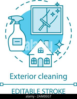 Exterior cleaning concept icon. Additional cleanup service idea thin line illustration. Windows washing. Architecture preservation. Environmental care Stock Vector