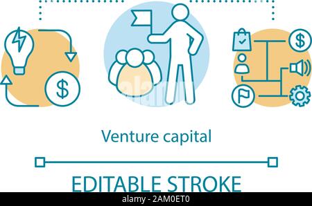 Venture capital concept icon. Startup funding, budgeting. Private equity. Head of company. Director. Business plan idea thin line illustration. Vector Stock Vector