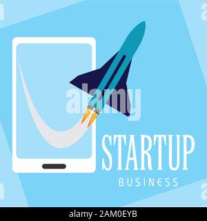 Startup poster with a rocket - Vector illustration design Stock Vector