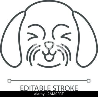 Shih Tzu cute kawaii linear character. Thin line icon. Dog with smiling muzzle. Animal with squinting eyes. Domestic doggie with tongue out. Vector is Stock Vector