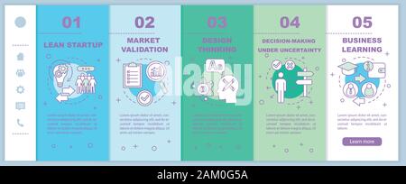 Startup principles onboarding mobile web pages vector template. Business strategy. Responsive smartphone website interface idea with linear illustrati Stock Vector