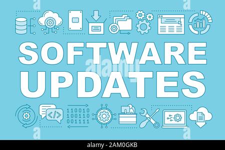 Software updates word concepts banner. Computer programs. CRM system software programming. Presentation, website. Isolated lettering typography idea w Stock Vector