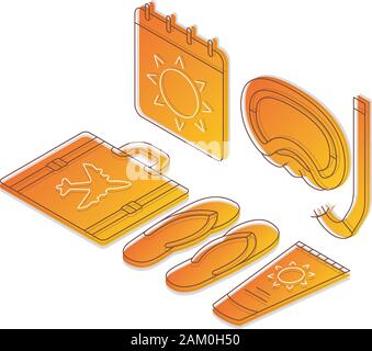 Summer vacation isometric color vector illustration. Summertime travel, tourism linear icons infographic. Sea resort, trip 3d concept. Summer holiday, Stock Vector