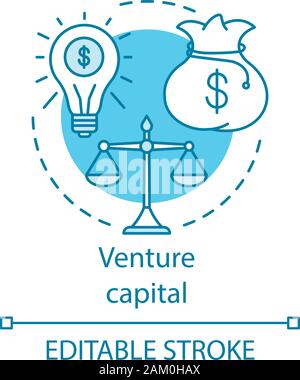 Venture capital concept icon. Startup financing. Private equity. Weighing risks of investment. Financial deal idea thin line illustration. Vector isol Stock Vector