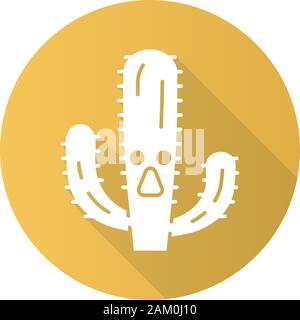 Elephant cactus flat design long shadow glyph icon. Pachycereus with astonished face. Wild cacti. Mexican giant cardon. Amazed plant. Succulent housep Stock Vector