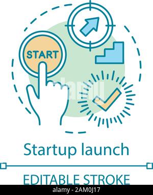 Startup launch concept icon. Project beginning. Initiation of change. Open new business. Movement to goal start idea thin line illustration. Vector is Stock Vector